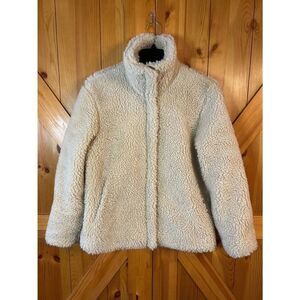 Aeropostale Sherpa Full Zip Lined Coat Cream Pockets Size Small (5364)